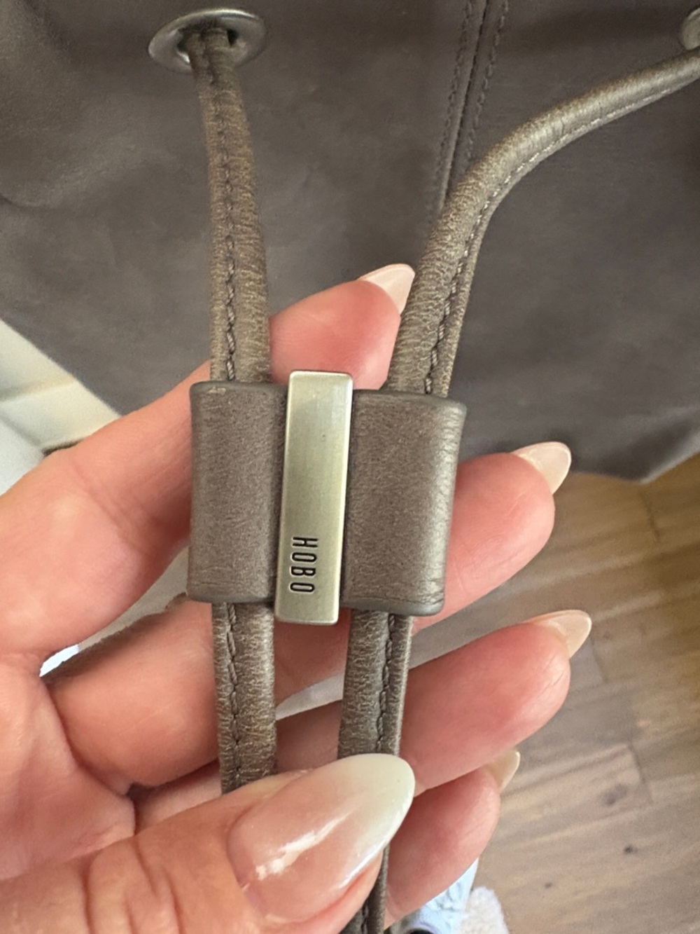 HOBO Taupe Drawstring Leather Backpack - Picture 2 of 5